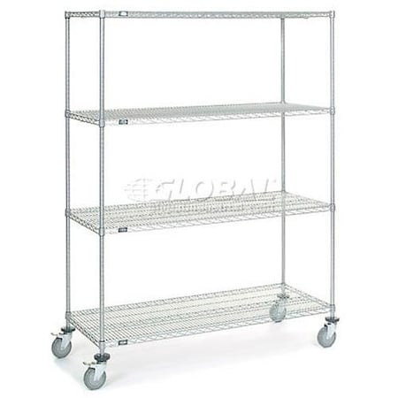Nexel 4 Shelf Truck, Chrome, 60inW x 24inD x 80inH, Polyurethane Swivel Casters, 2 Brakes 168228B